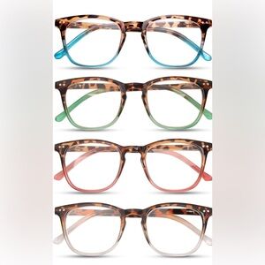 4 pack Tortoiseshell Square Frame Glasses with Colored Accents